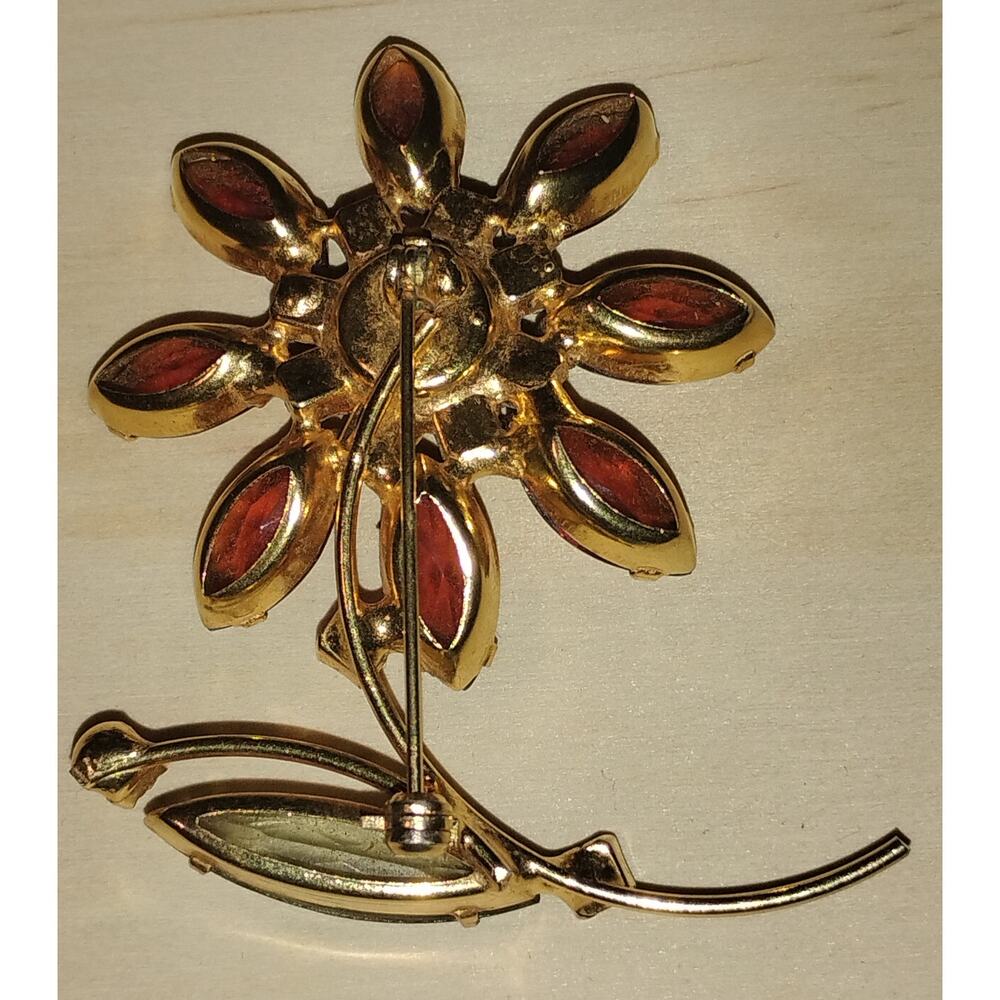 Vintage 1950s/60s Orange Rhinestone Flower Brooch – Juliana Style - Picture 3 of 4